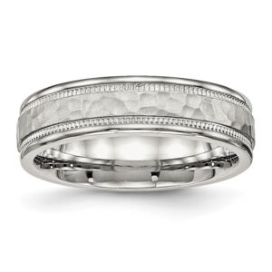 Stainless Steel Polished and Hammered 6mm Grooved Band