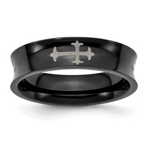 Stainless Steel Polished Black IP-plated Cross 6mm Concave Band