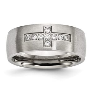 Stainless Steel Brushed w/CZ Cross 7.75mm Band