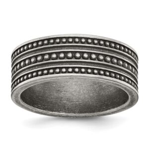 Stainless Steel Antiqued Gun Metal IP-plated Beaded 10mm Flat Band