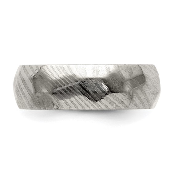 Damascus Steel Polished Faceted 7mm Band - Image 3