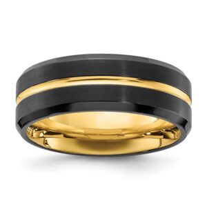 Stainless Steel Brushed & Polished Black/Yellow IP-plated 8mm Band