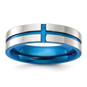 Stainless Steel Polished Blue IP-plated Grooved 6mm Band