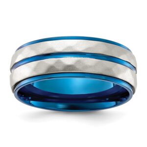 Stainless Steel Polished and Sand-blasted Faceted Blue IP-plated Band