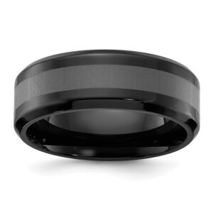 Stainless Steel Polished Black IP-plated Brushed Center 8mm Band