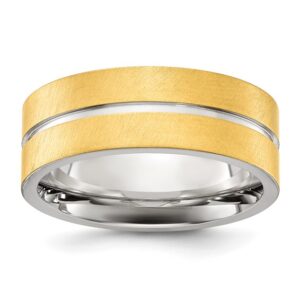 Stainless Steel Brushed and Polished Yellow IP-plated Grooved 8mm Band