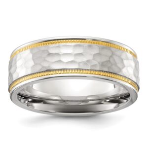 Stainless Steel Brushed and Polished Hammered Yellow IP-plated Band