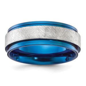Stainless Steel Polished Blue IP-plated w/Scratch Finish Center 8mm Band