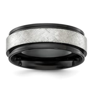 Stainless Steel Polished Black IP-plated w/Scratch Finish Center 8mm Band