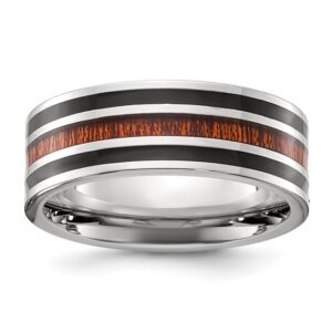 Stainless Steel Polished with Black Resin and Wood Inlay 8mm Band