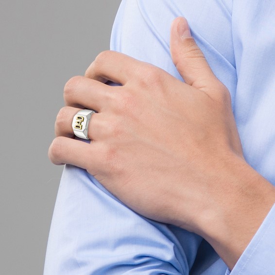 Stainless Steel Polished w/14K Accent DAD with Black Enamel Signet Ring - Image 6