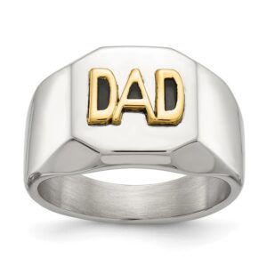 Stainless Steel Polished w/14K Accent DAD with Black Enamel Signet Ring