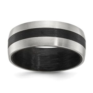 Stainless Steel Polished Black Carbon Fiber Inlay 8mm Band