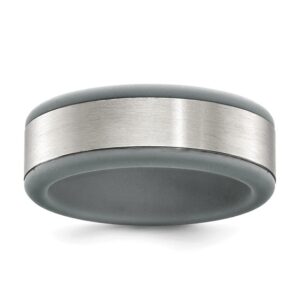 Stainless Steel Brushed Grey Silicone Center 8mm Band