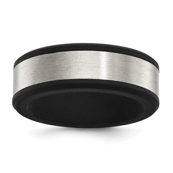 Stainless Steel Brushed Black Silicone Center 8mm Band