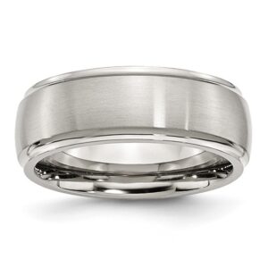 Stainless Steel Polished w/Brushed Center 8mm Ridged Edge Band