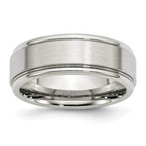 Stainless Steel Polished w/Brushed Center 8mm Ridged Edge Band