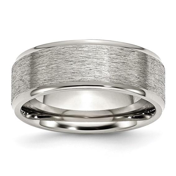 Stainless Steel Polished w/Grain Finish Center 8mm Ridged Edge Band
