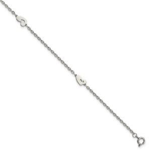 Stainless Steel Polished Hearts 9in Plus 1in ext Anklet