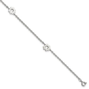 Stainless Steel Polished Flowers 9in Plus 1in ext Anklet