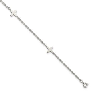 Stainless Steel Polished Cross Charms 9in Plus 1in ext Anklet