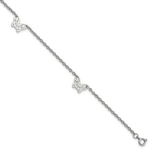 Stainless Steel Polished Butterfly Charms 9.5in + 1in  Anklet