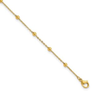 Stainless Steel Polished Yellow IP Beaded 9.5in Plus 1in ext. Anklet