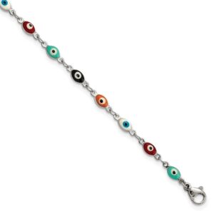 Stainless Steel Polished Enameled Eyes 9in Plus 1in ext. Anklet