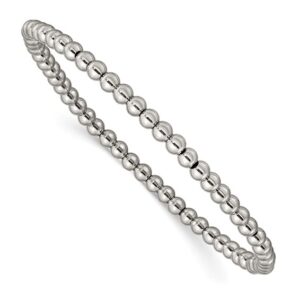 Stainless Steel Polished 4mm Beaded Stretch Bracelet