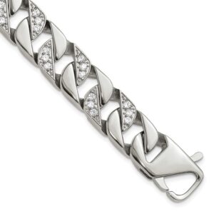 Stainless Steel Polished with CZ 8.5in Bracelet
