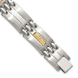 Stainless Steel Brushed/Polished w/14K Accent 1/4ct. Diamond 8.5in Bracelet