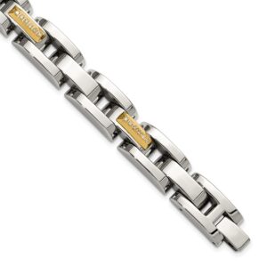 Stainless Steel Polished w/14K Accent 1/4ct. Diamond 8.25in Link Bracelet