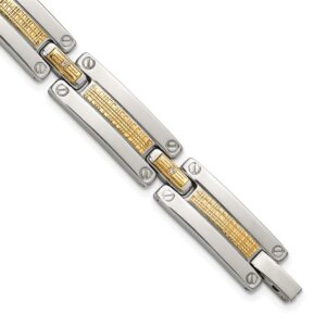 Stainless Steel Polished 14K Accent Basket Weave 1/15ct. Diamond 8.5in Brac