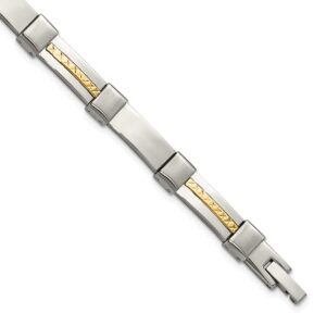 Stainless Steel Brushed and Polished w/14K Accent D/C 8.25in Link Bracelet