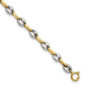 Stainless Steel Polished w/14K Accent 7.5in Mariner Link Bracelet