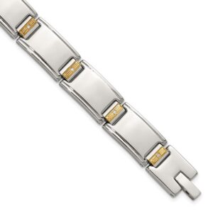 Stainless Steel Polished w/14K Accent and 1/10ct. Diamond 8.5in Link Bracel