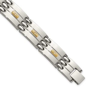 Stainless Steel Polished w/14K Accent and 1/15ct. Diamond 8.5in Link Bracel