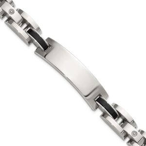 Stainless Steel Polished 14K White Accent .02ct. Dia and Onyx 8.75in Bracel