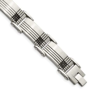 Stainless Steel Brushed and Polished Black-IP Black Diamonds 8.5in Bracelet