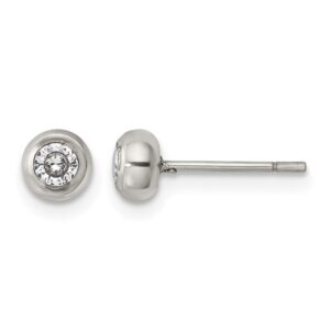 Stainless Steel Polished 3mm Bezel CZ Stud Post Earrings