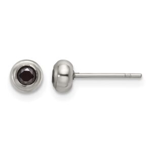 Stainless Steel Polished 3mm Bezel Black CZ Stud Post Earrings