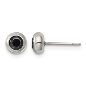 Stainless Steel Polished 4mm Bezel Black CZ Stud Post Earrings