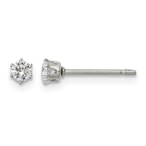 Stainless Steel Polished 3mm CZ Stud Post Earrings