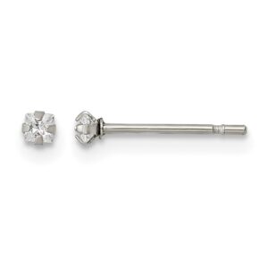 Stainless Steel Polished 2mm Square CZ Stud Post Earrings
