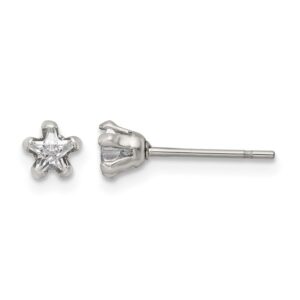 Stainless Steel Polished 4mm Star CZ Stud Post Earrings