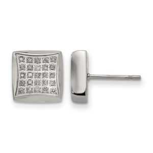 Stainless Steel Polished with 1/4ct. Diamond Square Post Earrings
