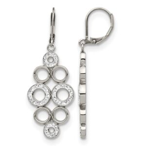 Stainless Steel Polished w/Preciosa Crystal Leverback Dangle Earrings