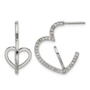 Stainless Steel Polished with Crystals Double Heart Post Hoops