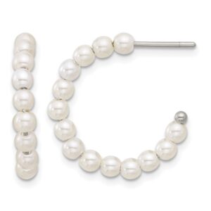 Stainless Steel Polished White Mother of Pearl J-Hoop Earring