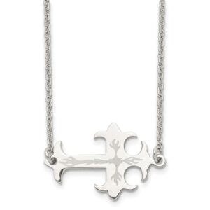 Stainless Steel Brushed and Polished Sideways Cross 21in Necklace